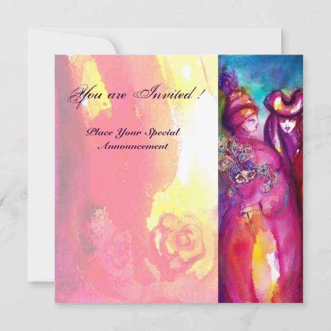 Convite TERCEIRO BAILE de máscaras, dourado vermelho amare (Frente)