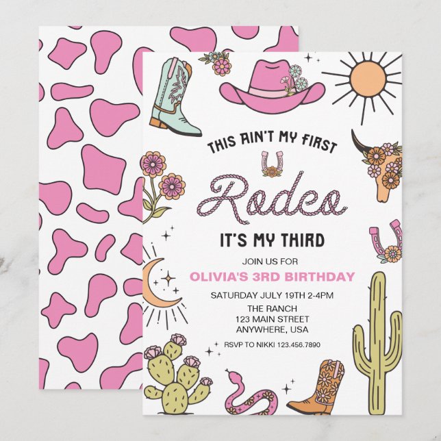 Convite Terceiro Rodeio Pink Western 3º Aniversário (Frente/Verso)