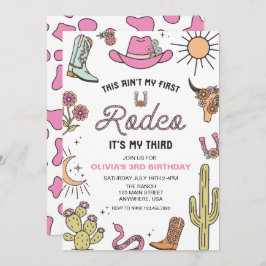 Convite Terceiro Rodeo Rosa aniversário de 3 anos Ocidenta