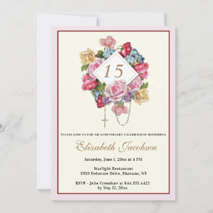 Convite Terço de Aniversário Religioso Católico Floral