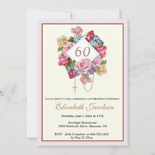 Convite Terço de Aniversário Religioso Católico Floral
