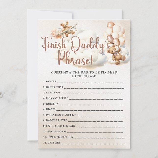 Convite TERMINAR A FRASE DO PAPAI Brinquedo Chá de Bebê Ur (Frente)