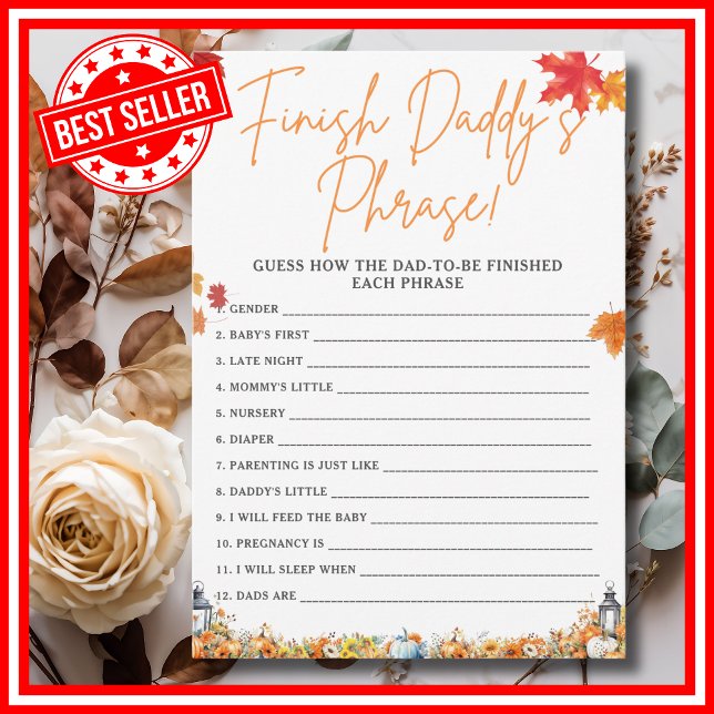 Convite TERMINAR A FRASE DO PAPAI Jogo para Chá de Bebê AB (FINISH DADDY'S PHRASE Easy Baby Shower Game A Little Pumpkin is on the Way Fall Autumn )