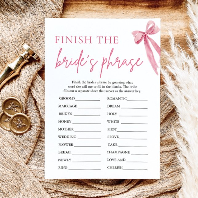 Convite Termine a Frase da Noiva Jogo de Chá de Noiva com  (Bow Finish the Bride's Phrase Bridal Shower Game)