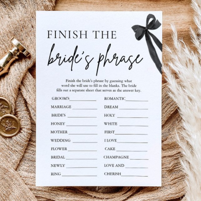 Convite Termine a Frase da Noiva Jogo para Chá de Noiva (Bow Finish the Bride's Phrase Bridal Shower Game)