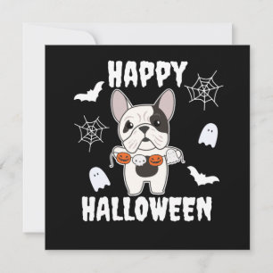 Convite Terninho de Halloween para cachorro Bulldog Francê