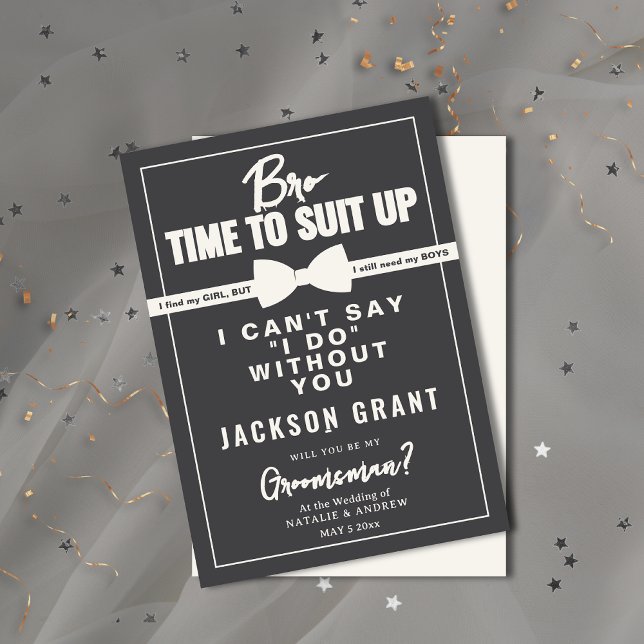 Convite Terno Simples Preto e Branco para Padrinho de Casa (Simple Black & White Tuxedo Suit Up Groomsman Invitation)