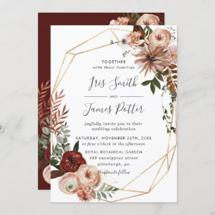 Convite Terra Burgundy Blush Orange Greenery Casamento out