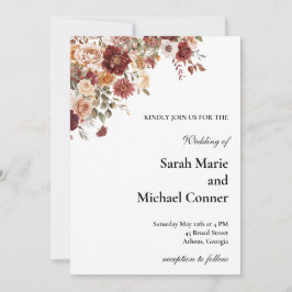 Convite Terra Cotta and Green Floral Wedding Invitation
