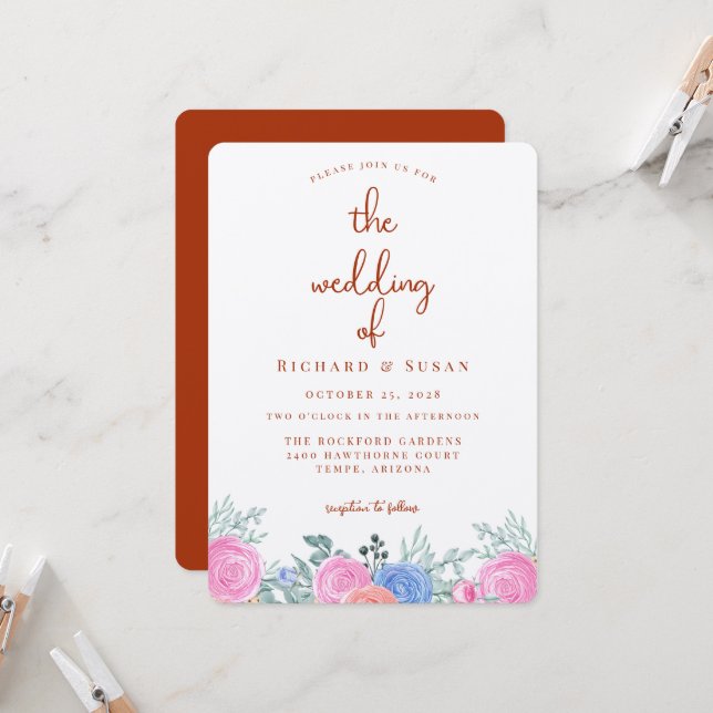 Convite Terra Cotta Floral Wedding (Frente/Verso In Situ)