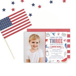 Convite Terra Da Foto De Três aniversário de 3 anos