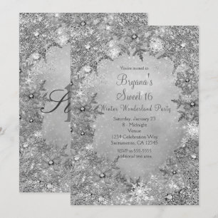 Convite Terra de Inverno Flocos de Neve Elegantes Prata Pu