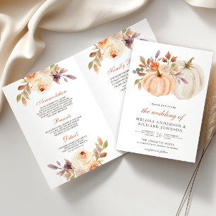 Convite Terra Pêssego Floral Abóbora Código QR Casamento