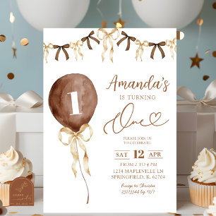 Convite Terra Tone Boho Coquette Ribbon Primeiro Aniversár