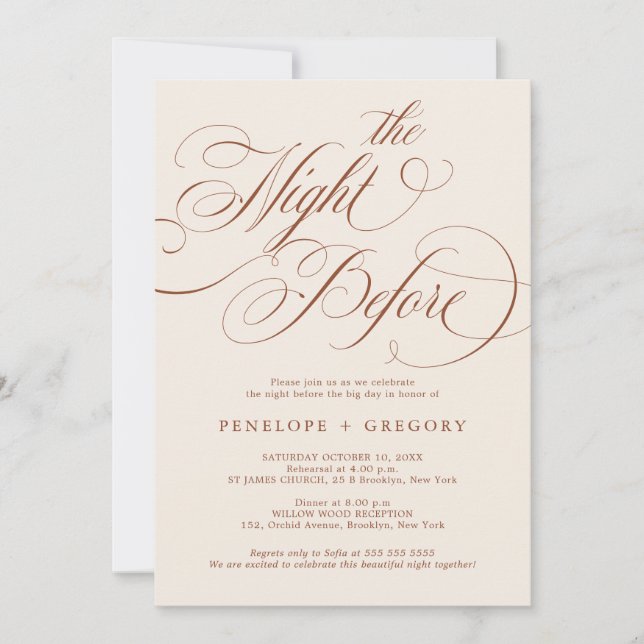 Convite Terraço de caligrafia moderna na noite anterior (Frente)