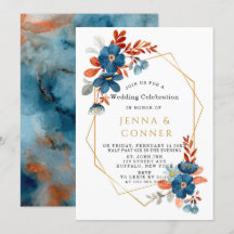 Terracota Azul Marinho Dourado Floral Casamento