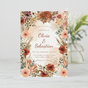 Convite Terracota Boho Floral Outono Rústico Elegante