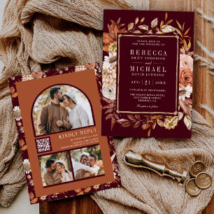 Convite Terracota Código QR de Foto Floral Casamento Borgo