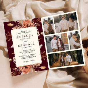 Convite Terracota Creme Código QR Floral Casamento Borgonh