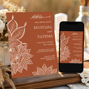 Convite Terracota Creme Henna Mehndi Casamento Muçulmano