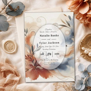 Convite Terracota Crepúsculo e Navy Blooms Casamento