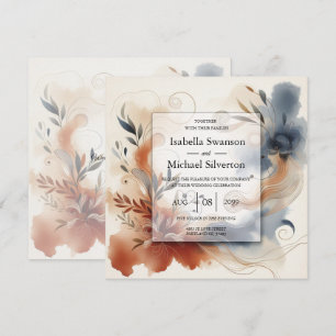 Convite Terracota Crepúsculo e Navy Blooms Casamento