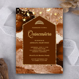 Convite Terracota Dourado Ágata Mármore Arco Quinceanera