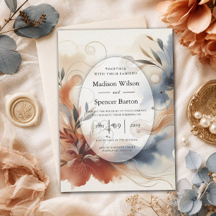 Convite Terracota e Navy em Flores no Casamento Crepúsculo