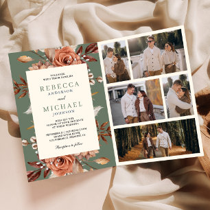Convite Terracota em Creme Código QR Floral Casamento Verd
