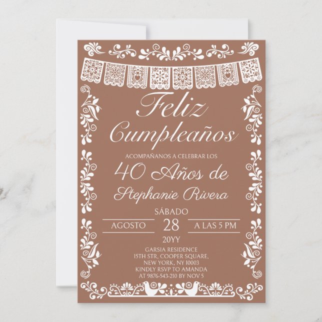 Convite Terracota Feliz Cumpleaños 40º Aniversário (Frente)