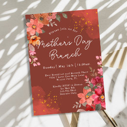 Convite Terracota Floral Dourado Pêssego Brunch do Dia das