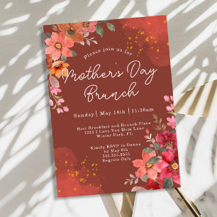 Convite Terracota Floral Dourado Pêssego Brunch do Dia das