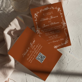 Convite Terracota Floral Laranja Queimada Código QR Casame