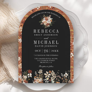 Convite Terracota Floral Silvestre Preta Arco Casamento