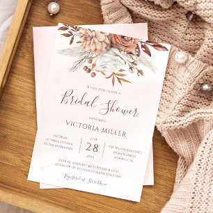 Convite Terracota Flores Boho Outono Terra Bridal Shower