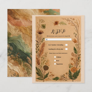 Convite Terracota Flores Prensadas de Pêssego Boho RSVP Ca