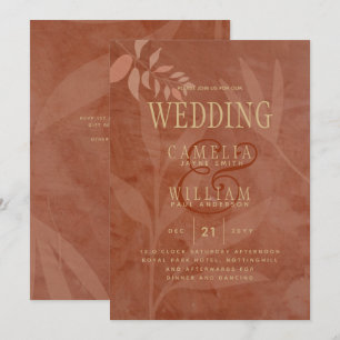 Convite Terracota Folhas de Outono Casamento Moderno Doura