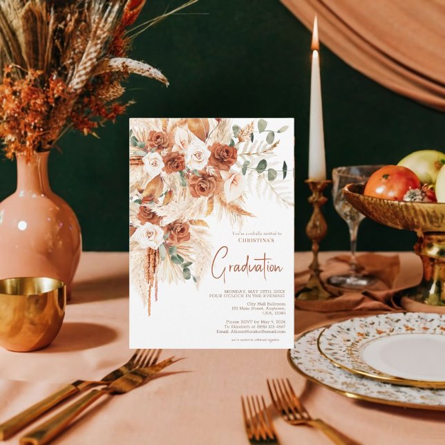 Convite Terracota Foto Boho Brilho Marcante Graduação (Get Bold and Bright with Boho Graduation Invitations!)