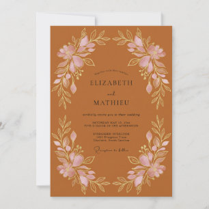 Convite Terracota Grinalda Floral Romance Casamento