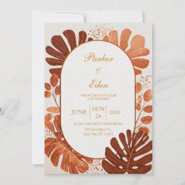 Convite Terracota Linha Monstera Arco Dourado Casamento