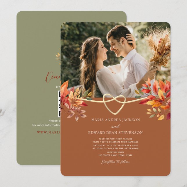 Convite Terracota Rústico Boho Casamento de Outono (Frente/Verso)