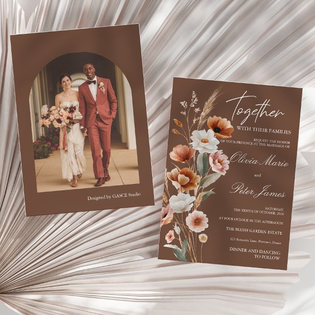 Convite Terracota Terrosa Boho Casamento Aquarela (Criador carregado)
