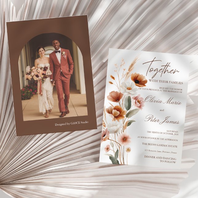 Convite Terracota Terrosa Boho Casamento Aquarela (Criador carregado)