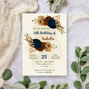 Convite terracota tom terra natal azul floral aniversário