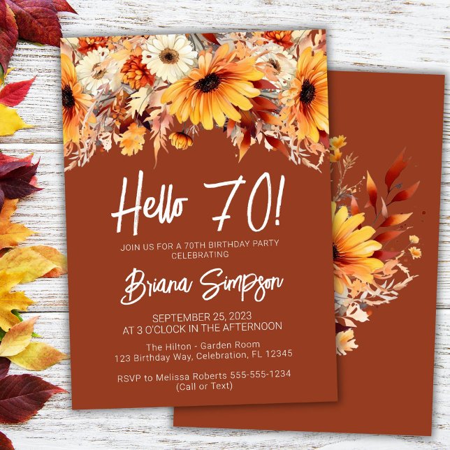 Convite Terracotta 70 Birthday Fall Floral (Criador carregado)