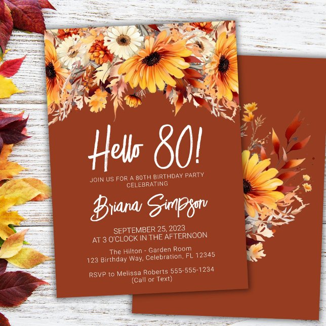 Convite Terracotta 80 Birthday Fall Floral (Criador carregado)