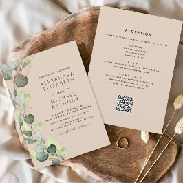 Convite Terracotta All in One Eucalyptus Código QR Casamen