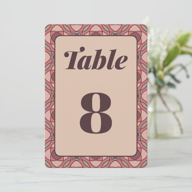 Convite Terracotta and Dusty Rose Art Deco Table Number (Em pé/Frente)