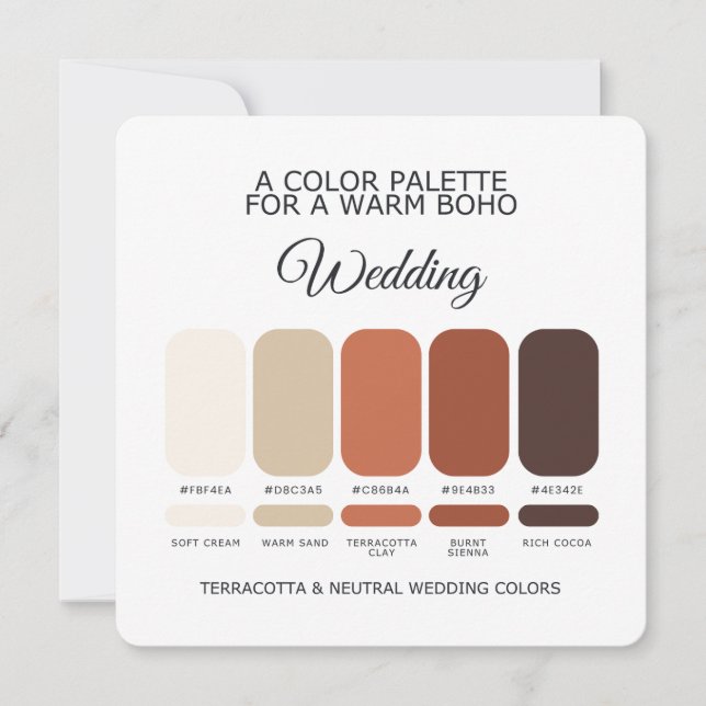 Convite Terracotta and Neutral Wedding Color Palette Card (Frente)