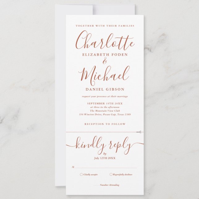 Convite Terracotta Assinatura Script Tudo Em Um Casamento (Frente)